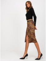 Tmavobéžová a čierna ceruzková sukňa s leopardím vzorom a elastickým pásom