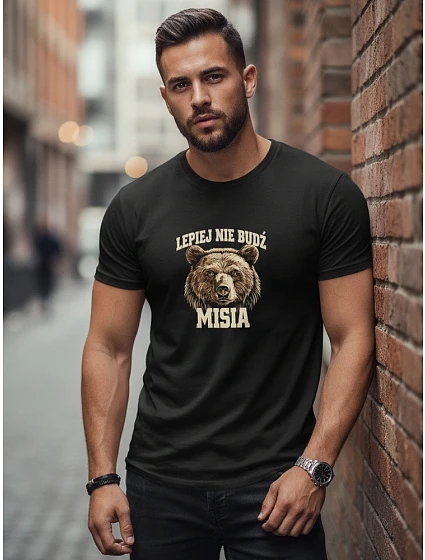 Tshirt męski z nadrukiem NIE czarny model 22170582 - FashionStreet Tshirt męski z nadrukiem NIE czarny model 22170582 - FashionStreet