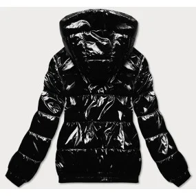 Lesklá čierna dámska bunda so sťahovacím lemom (LD7250BIG) Lesklá čierna dámska bunda so sťahovacím lemom (LD7250BIG)