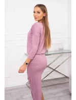 Asymetrické šaty s 3/4 rukávy, tmavě růžové