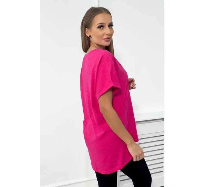 Bavlnená blúzka s vreckom fuchsiová