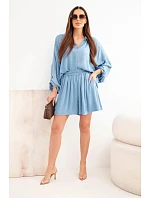 Dámske viskózové tričko s gombíkmi a voľné džínsové šortky