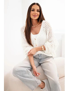 Dámský svetr oversized se vzorem na knoflíky model 22293744 ecru barvě - K-Fashion