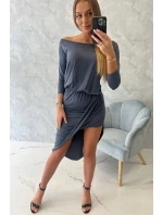 Asymetrické šaty, 3/4 rukávy, grafitová farba Asymetrické šaty, 3/4 rukávy, grafitová farba