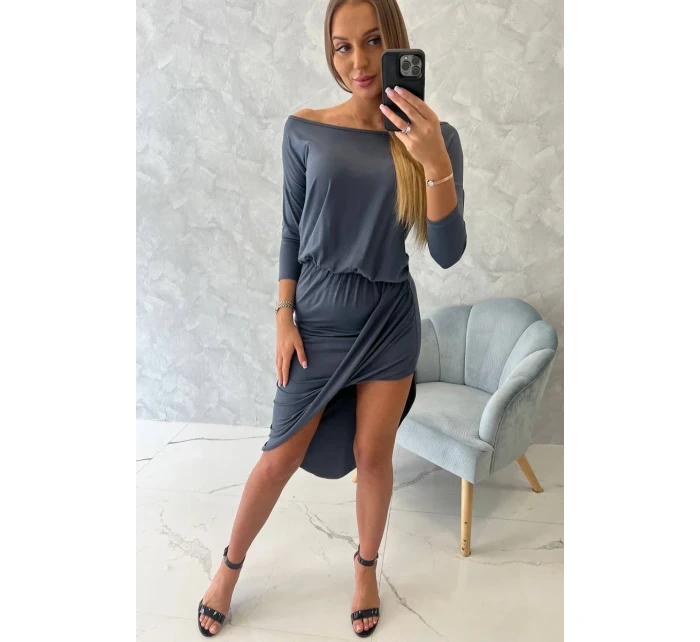 Asymetrické šaty, 3/4 rukávy, grafitová farba Asymetrické šaty, 3/4 rukávy, grafitová farba