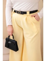 Plus veľkosť dámske široké nohavice z viskózy s opaskom žltá