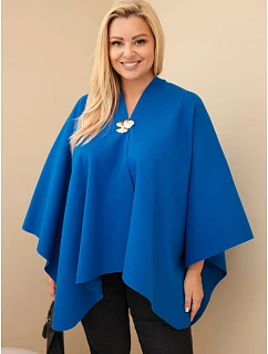 Dámské pončo Plus Size s broží modrá