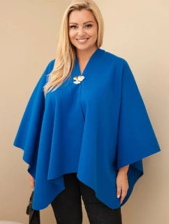 Dámské pončo Plus Size s broží modrá