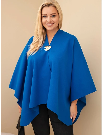 Dámské pončo Plus Size s broží modrá