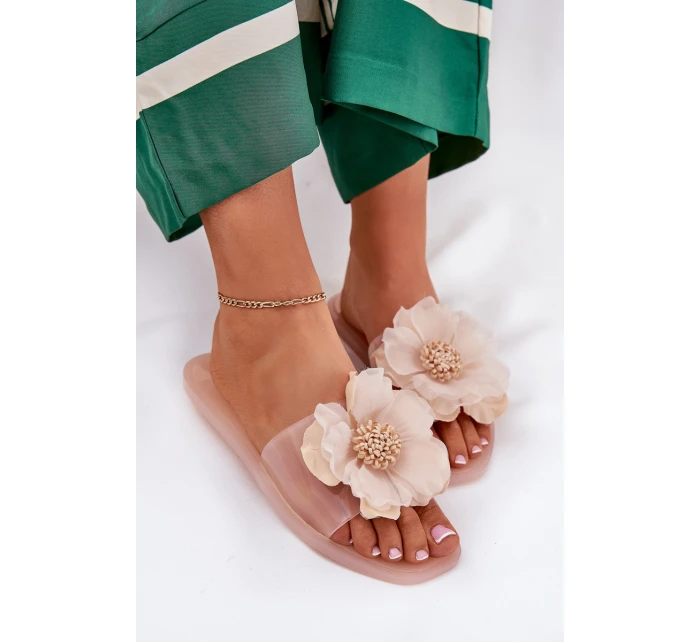 Transparentne Płaskie Klapki Damskie Ze Sztucznym Kwiatem Nude Vobetta Transparentne Płaskie Klapki Damskie Ze Sztucznym Kwiatem Nude Vobetta