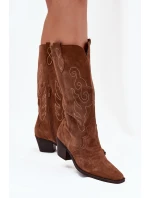 Zamszowe Kozaki Kowbojki Damskie Na Obcasie Camel Karira