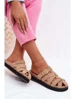 Dámské pantofle s pásky a zlatým sponou Tmavě béžové Roselisse