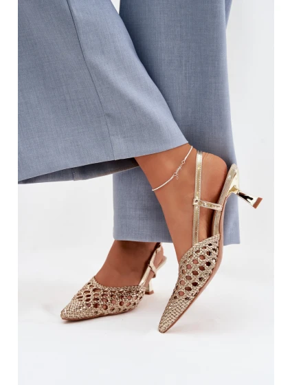 Pletené dámské sandály na podpatku zlaté Selinae