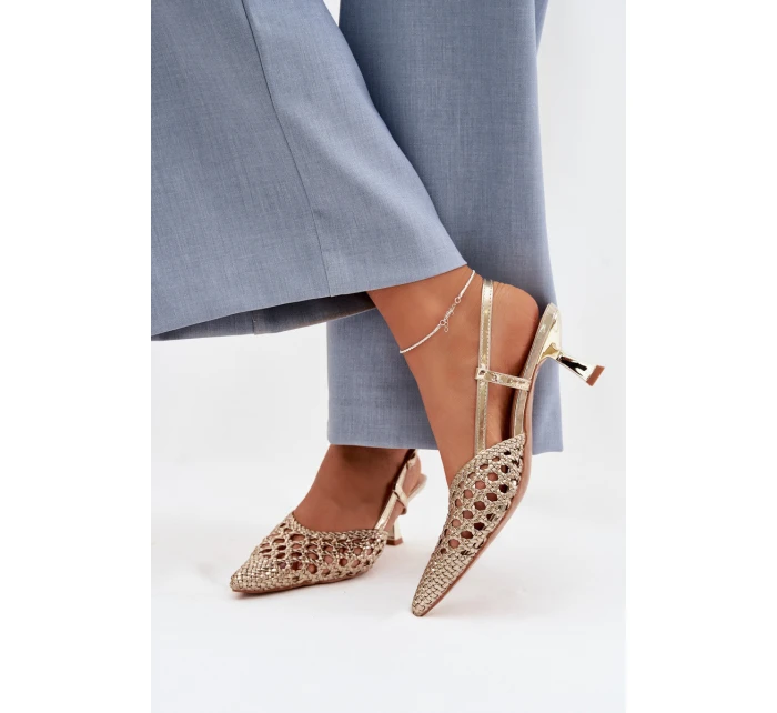 Pletené dámské sandály na podpatku zlaté Selinae