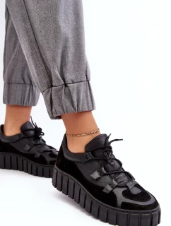 Dámská kožená sportovní obuv na platformě Zazoo Black