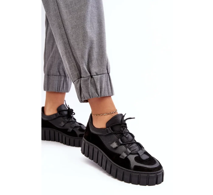 Dámská kožená sportovní obuv na platformě Zazoo Black Dámská kožená sportovní obuv na platformě Zazoo Black
