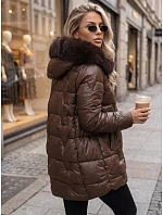 Dámska zimná prešívaná bunda s kapucňou, hnedá, FashionStreet TY5757