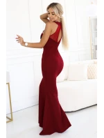 617-2 Dlhé šaty s čiernou čipkou a sieťovinou - bordové