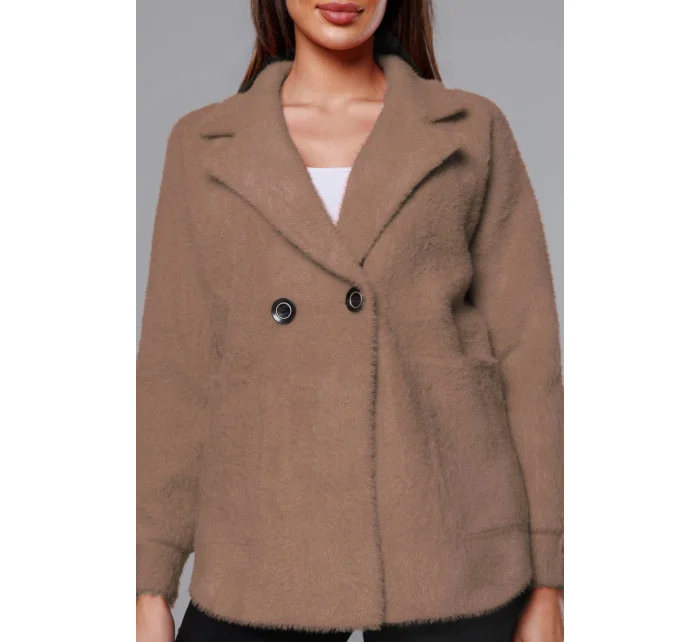 Tmavo béžový krátky prehoz cez oblečenie typu alpaka (CJ65)