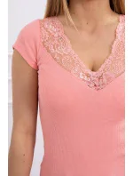 Blúzka s čipkovým výstrihom marhuľová Blúzka s čipkovým výstrihom marhuľová