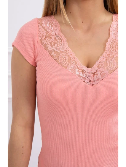 Blúzka s čipkovým výstrihom marhuľová Blúzka s čipkovým výstrihom marhuľová