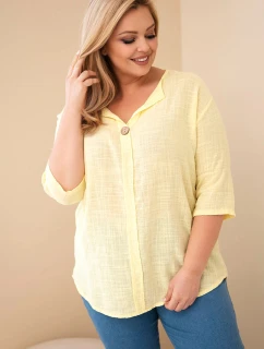 Dámská bavlněná halenka Plus Size s výstřihem na knoflíky žlutá