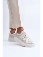 Dámské kožené sportovní boty na platformě model 21646406 světle béžové - Zazoo Dámské kožené sportovní boty na platformě model 21646406 světle béžové - Zazoo