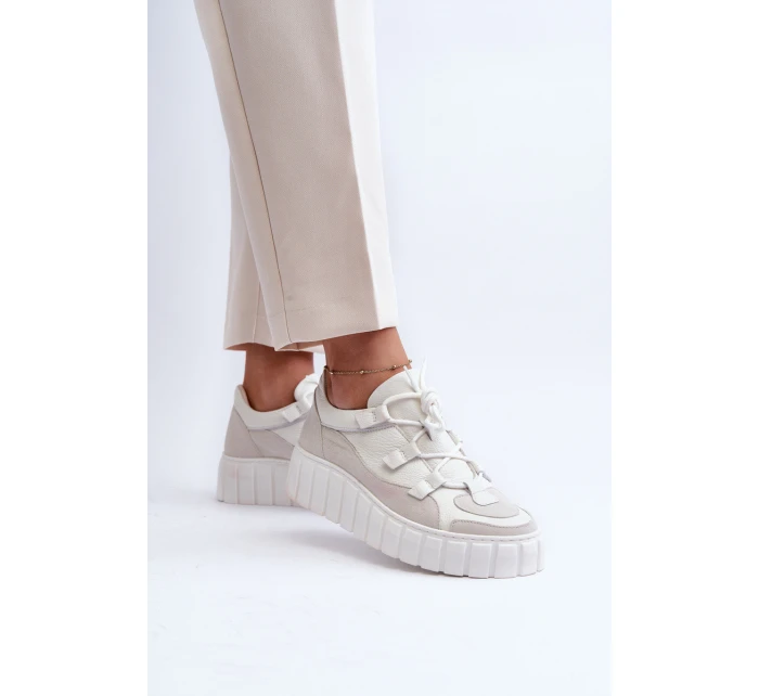 Dámské kožené sportovní boty na platformě model 21646406 světle béžové - Zazoo Dámské kožené sportovní boty na platformě model 21646406 světle béžové - Zazoo