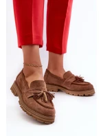 Zazoo 3469 Zamszowe Mokasyny Damskie Z Frędzlami Brązowe