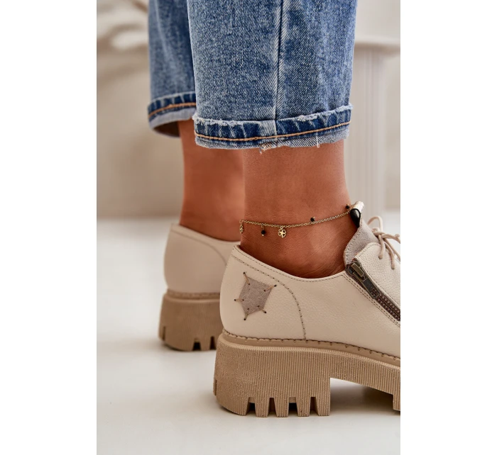 Półbuty Damskie Ze Skóry Naturalnej Beżowe Maciejka 06177-04