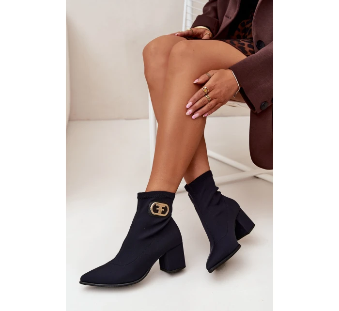 Dámské Botky Na Podpatku Se Zlatým Detalem model 21703508 Černé - Zazoo