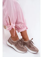 Kožené Semišové Tenisky Na Platformě Tmavě Béžové Norisa