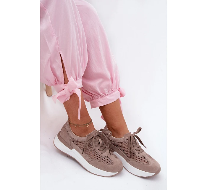 Kožené Semišové Tenisky Na Platformě Tmavě Béžové Norisa