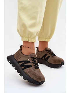 Dámské kožené semišové tenisky na platformě Vinceza 41520 tmavě zelené