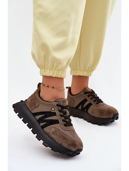 Dámské kožené semišové tenisky na platformě Vinceza 41520 tmavě zelené