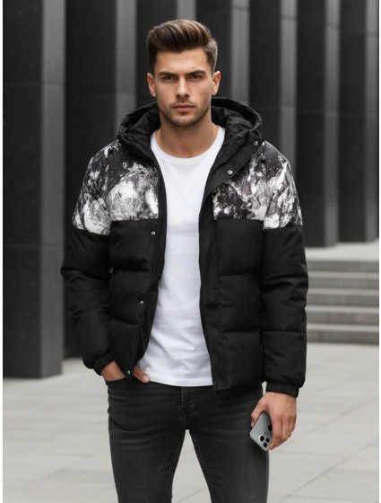 Pánska zimná bunda s kapucňou čierna FashionStreet TX5132