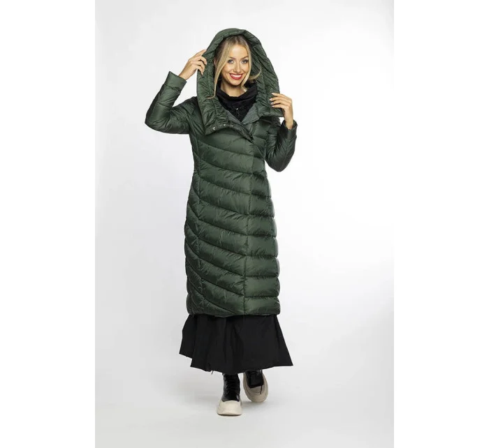 Dlouhá zelená dámská bunda s kapucí model 21247128 - Ann Gissy