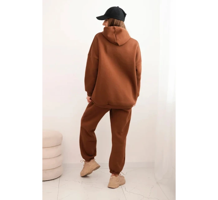 Dámský teplákový komplet model 21441628 z bavlny s kapucí camelový - K-Fashion