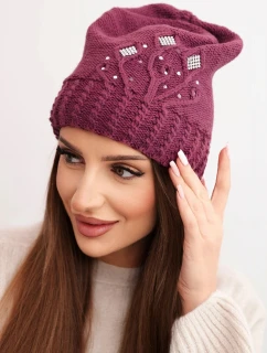 Dámská zimní čepice z vlny s a prodlouženými stranami fialová model 21865218 - K-Fashion