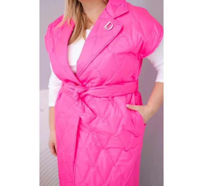 Dámske Plus veľkosť prešívaná vesta s opaskom a golierom Neon Pink
