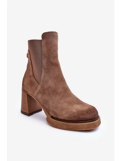 Zamszowe Botki Na Słupku Brązowe Lemar Liresa