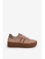 Zazoo N1068S4 Damskie Zamszowe Sneakersy Na Platformie Panterka Różowe