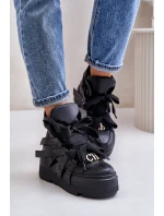 Skórzane Sneakersy Damskie Na Masywnej Platformie CheBello 4561 Czarne