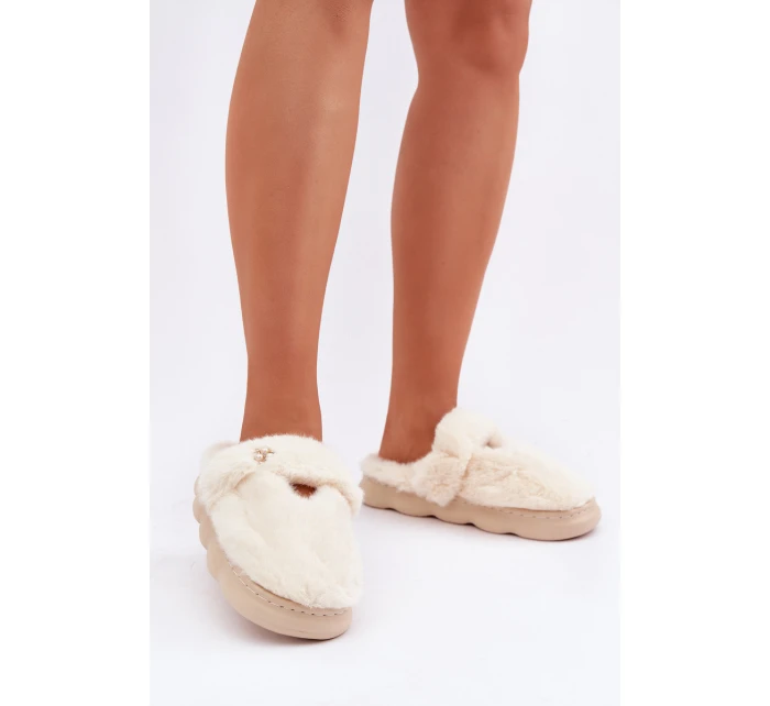 Hřejivé pantofle s broží světle béžové model 21681719 - Boto
