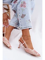 Sandály na podpatku s květinami Růžové Kelmira
