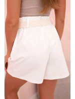 Dámské šortky s vysokým pasem a páskem ecru