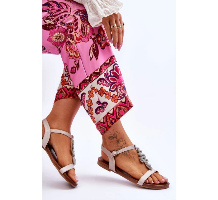 Skórzane Sandały Z Ozdobnym Wężem S.Barski KV-5541-42 Beżowe