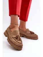 Zazoo 3469 Zamszowe Mokasyny Damskie Z Frędzlami Beżowe
