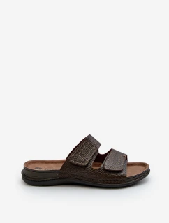 Wygodne Klapki Męskie Z Paskami Na Rzepy Inblu GV00002I Ciemnobrązowe