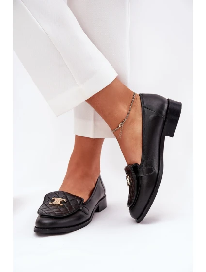 Kožené mokasíny se zlatou ozdobou černé model 21686509 - Laura Messi